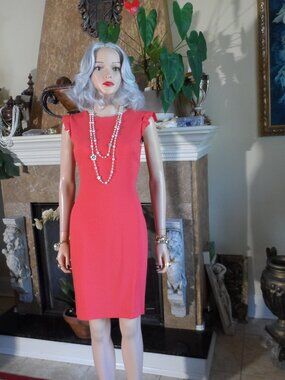 Emilio Pucci Coral Red Virgin Wool Ruffle Sheath Dress Size 6